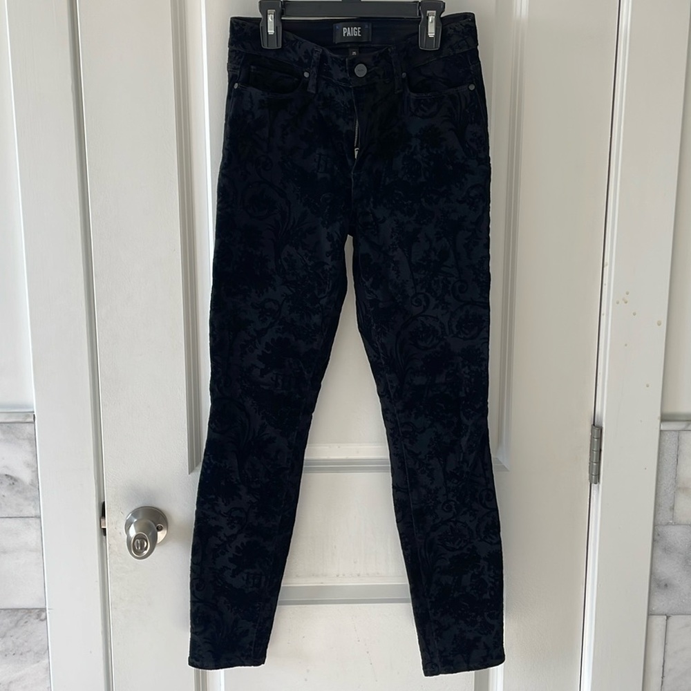 Black, ankle length printed pants by Paige.